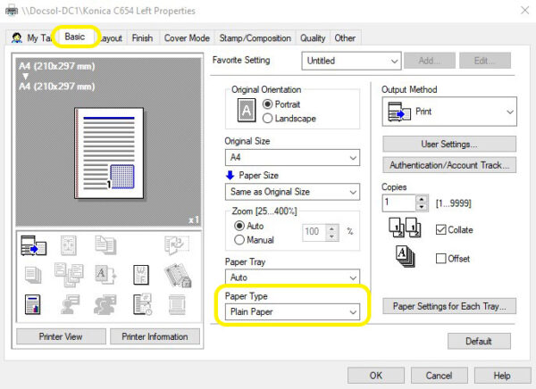 Guide to Printer Properties Settings on Konica Minolta | Gold Coast ...